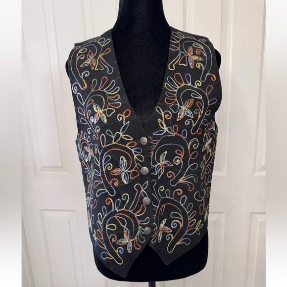 Vintage WillowRidge Womens Vest Sz S Black Embroidery Patchwork Festival Western - Picture 1 of 8